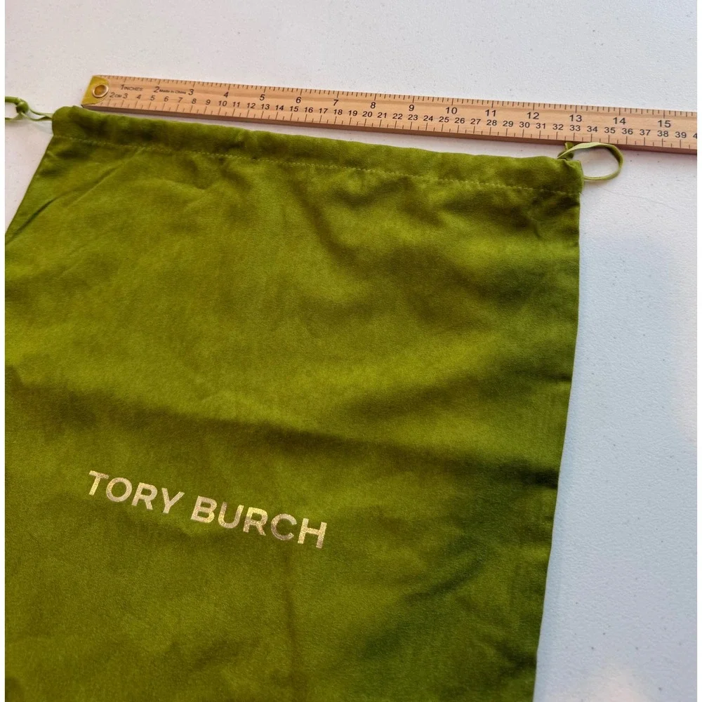 Tory Burch Olive Green Faux Suede Drawstring Dust Bag 13x17.5 Gold Logo